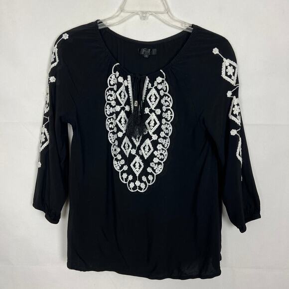 Earl Jeans Embroidered Sequin Top Womens Small Boho Peasant Fairygoth Flowy - Picture 1 of 12